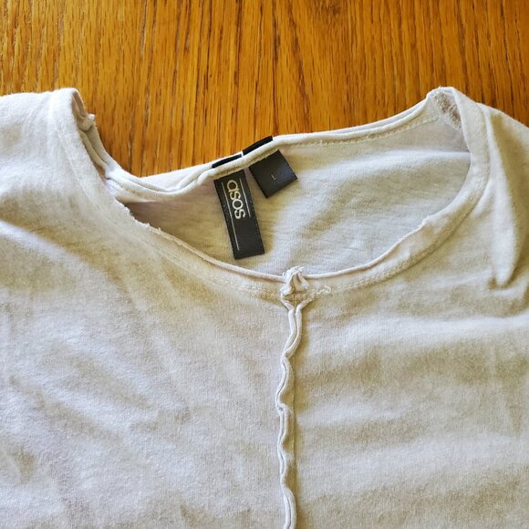 asos Distressed Look Short Sleeve Tee Large Oatmeal Color - Picture 7 of 16